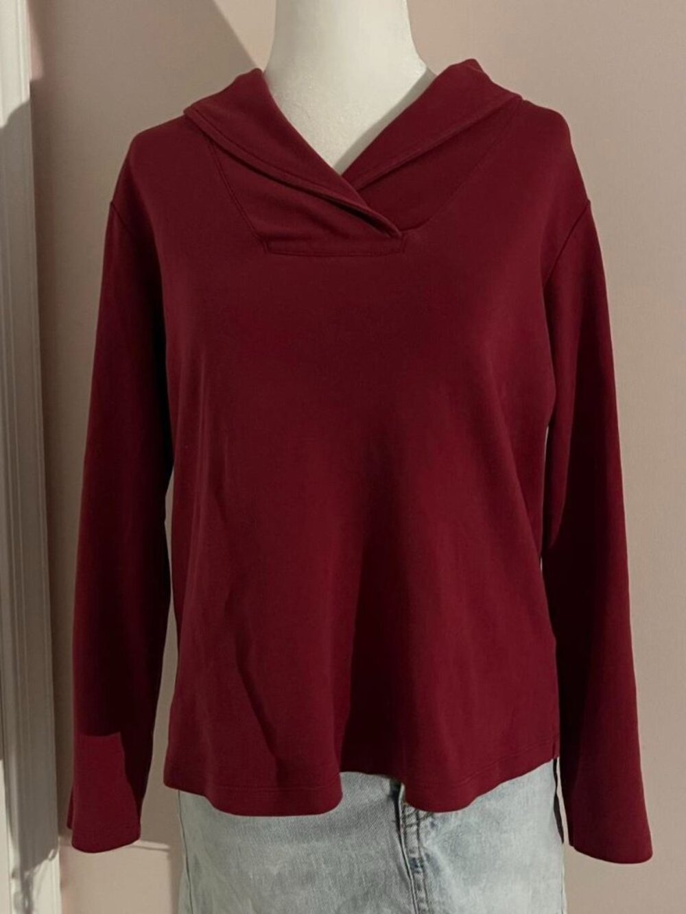 burgundy (deep red) long sleeve top with cute collar